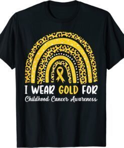 I Wear Gold For Childhood Cancer Awareness Rainbow Leopard T-Shirt