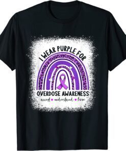 I Wear Purple For Overdose Awareness Boho Rainbow Ribbon Tee Shirt