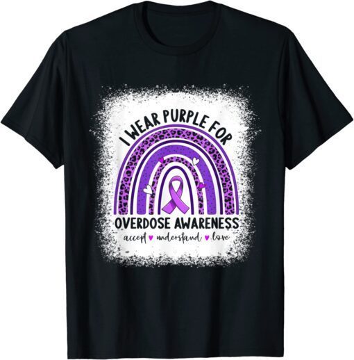 I Wear Purple For Overdose Awareness Boho Rainbow Ribbon Tee Shirt