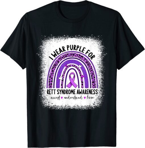 I Wear Purple For Rett Syndrome Awareness Purple Ribbon Tee Shirt