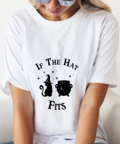 If the hat Fits cute cat and cauldron Halloween Tee Shirt