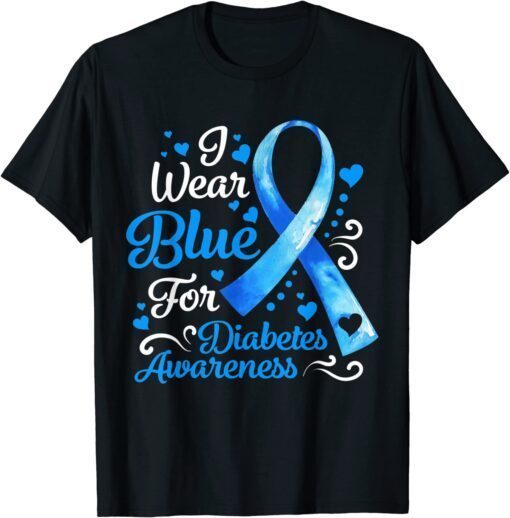 In November We Wear Blue Ribbon Diabetes Awareness Month Tee Shirt