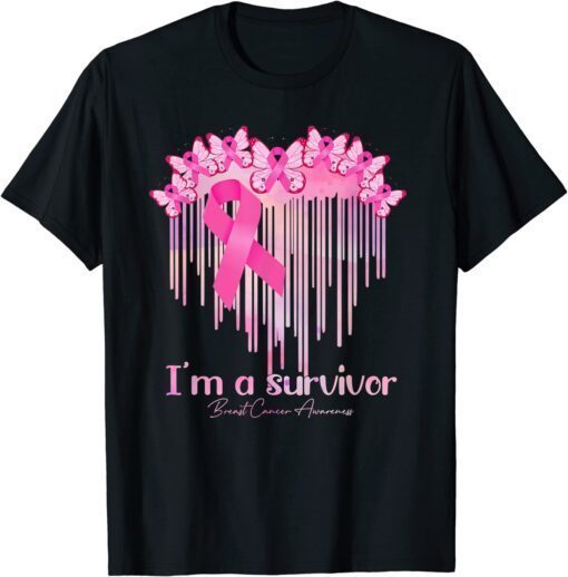 In October We Wear Pink Butterfly Heart Breast Cancer Month T-Shirt