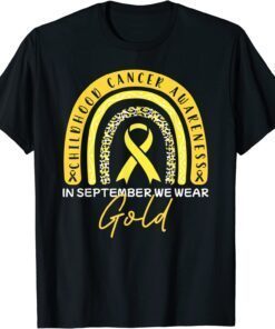 In September We Wear Rainbow Leopard Childhood Cancer Yellow Tee Shirt