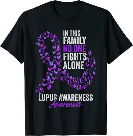 Lupus Awareness Month Butterflies Purple Ribbon Tee Shirt