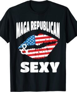 MAGA Republican and Sexy with American Flag Lips Tee Shirt