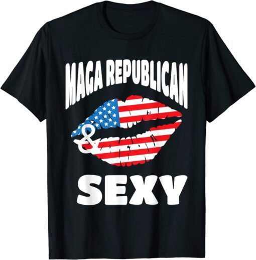 MAGA Republican and Sexy with American Flag Lips Tee Shirt