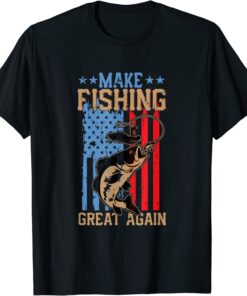 Make Fishing Great Again Fisherman Angler US Flag Tee Shirt