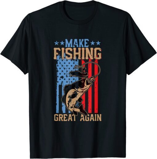 Make Fishing Great Again Fisherman Angler US Flag Tee Shirt