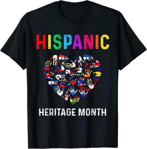 National Hispanic Heritage Month Hands All Countries Flags Tee Shirt