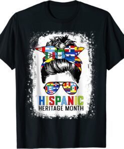 National Hispanic Heritage Month Messy Bun Countries Flags Tee Shirt