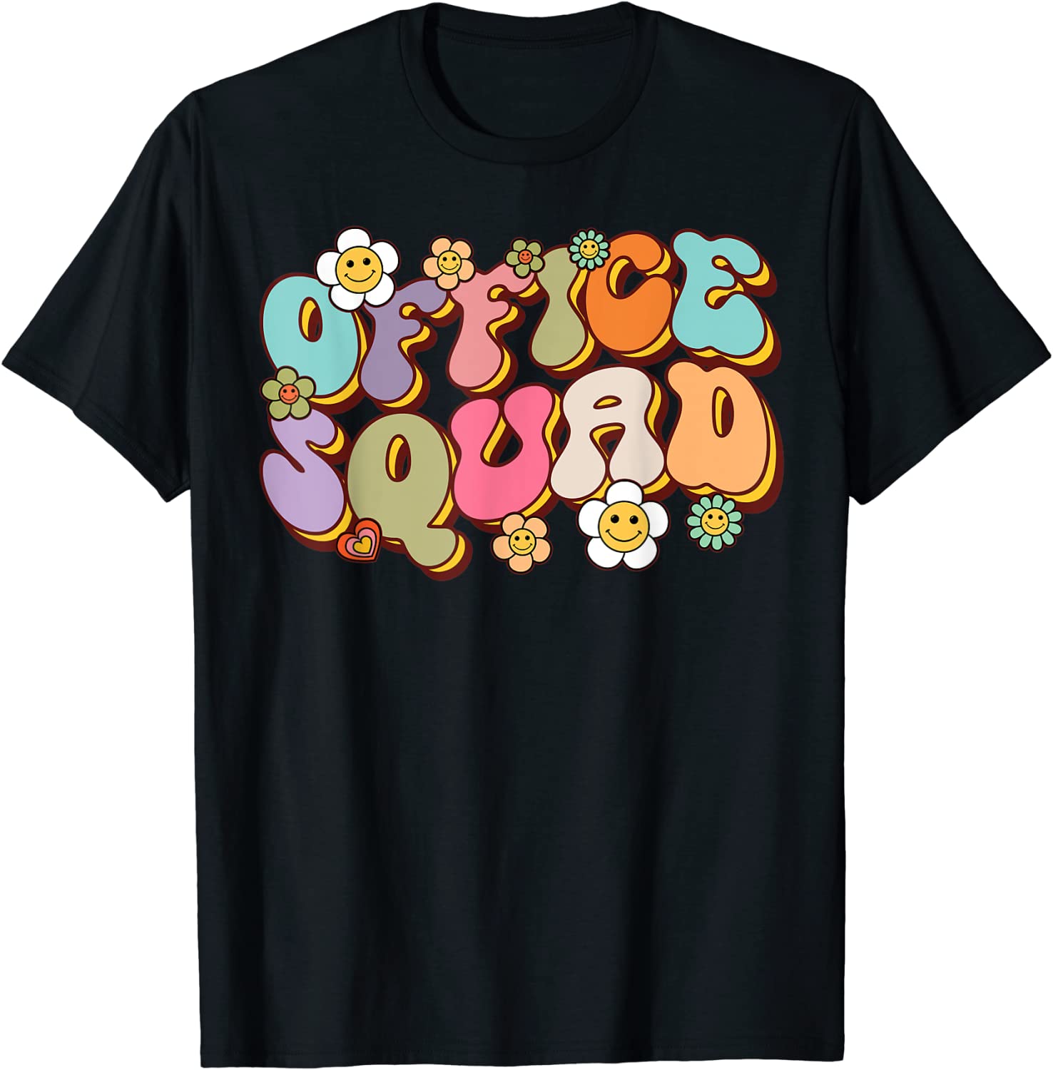 Office Squad Groovy Hippie Happy Face Flower Tee Shirt