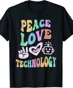 PEACE LOVE TECHNOLOGY Retro Computer Teacher Groovy School Tee Shirt