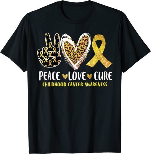 Peace Love Cure Childhood Cancer Awareness Leopart Heart TPeace Love Cure Childhood Cancer Awareness Leopart Heart Tee Shirtee Shirt