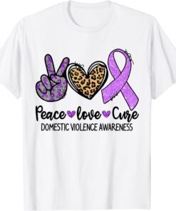 Peace Love Cure Purple Ribbon Domestic Violence Awareness Tee Shirt