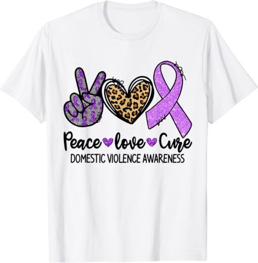 Peace Love Cure Purple Ribbon Domestic Violence Awareness Tee Shirt