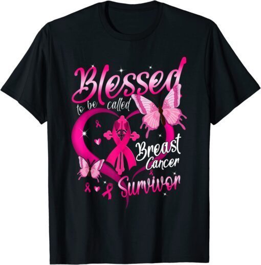 Pink Butterfly Blessed To Be Called Breast Cancer Survivor Tee Shirt