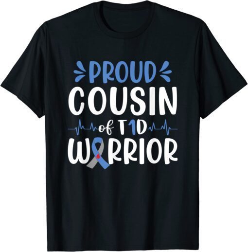 Proud Cousin Of T1D Warrior Diabetes Awareness Blue Ribbon Classic Shirt