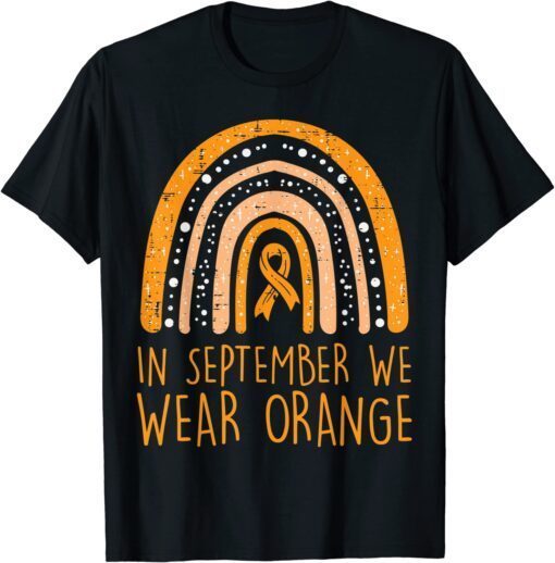 Rainbow September We Wear Orange Leukemia Awareness Ribbon Tee Shirt