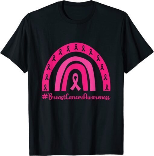 Rainbow pink ribbon breast cancer awareness Tee Shirt