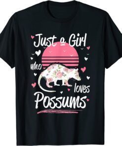 Retro Just a Girl Who Loves Possums Animal Floral Opossum Tee Shirt