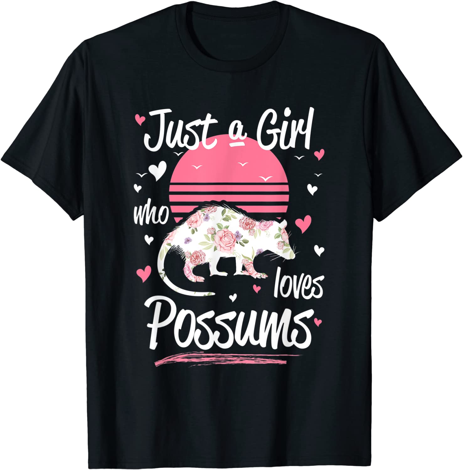 Retro Just a Girl Who Loves Possums Animal Floral Opossum Tee Shirt ...