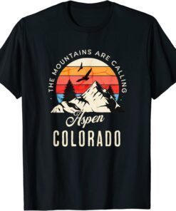 Retro The Mountains are Calling Aspen Colorado Birds T-Shirt