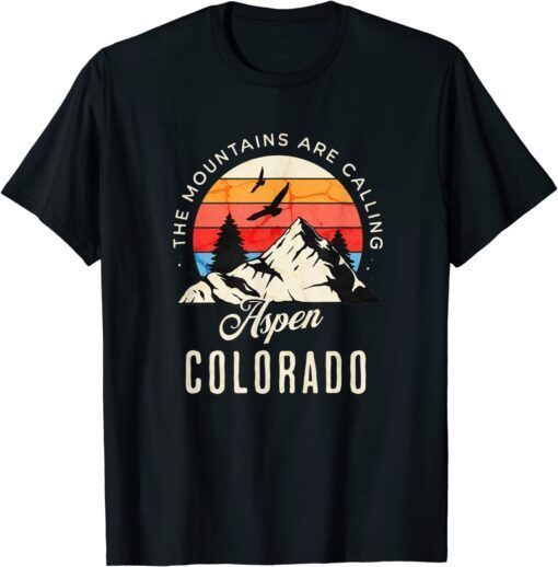 Retro The Mountains are Calling Aspen Colorado Birds T-Shirt