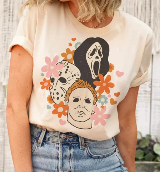 Retro Vibes Horror movie Halloween Scream Jason Spooky Tee shirt