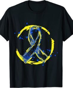 Retro Yellow And Blue Ribbon Down Syndrome Awareness Tee Shirt