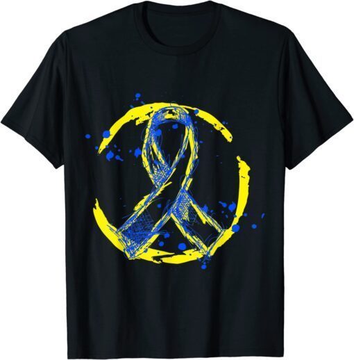 Retro Yellow And Blue Ribbon Down Syndrome Awareness Tee Shirt