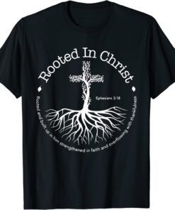 Rooted In Christ Jesus Cross Pray Bible Verse Christian Tee Shirt