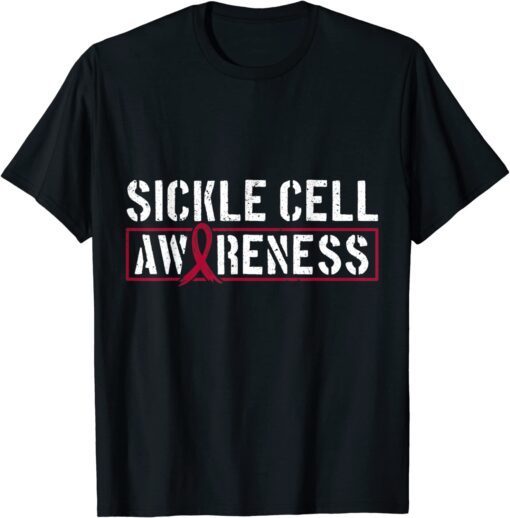 Sickle Cell Awareness Burgundy Ribbon Tee Shirt