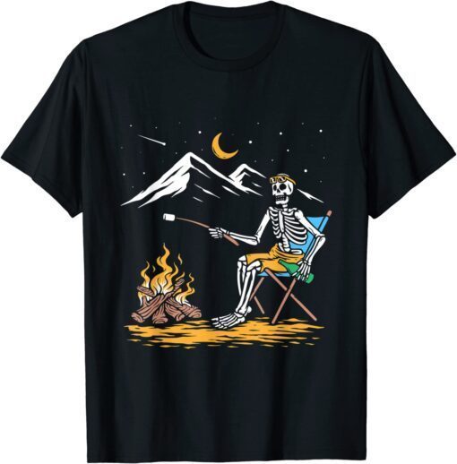 Skeleton Camping Lazy Halloween Costume Skul Camp Camper Tee Shirt