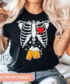 Skeleton Costume Halloween Beer Xray Matching Family Dad Tee Shirt