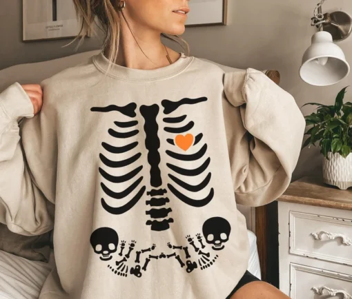 Skeleton Halloween Maternity Tee Shirt