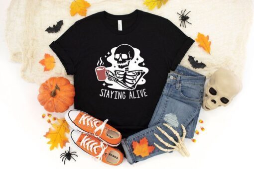 Skeleton Staying Alive Halloween T-Shirt