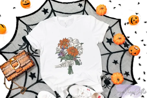 Skull Flower Retro For You Skull Pumpkin Halloween Tee Shirt