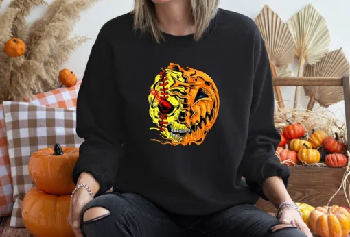 Softball Player Halloween Pumpkin Skeleton Tee Shirt