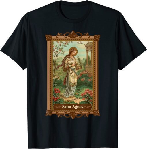 St Agnes of Rome Prayer Card Vintage Catholic Art Saints T-Shirt