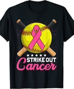 Strike Out Breast Cancer Awareness Day Pink Ribbon Softball Tee Shirt