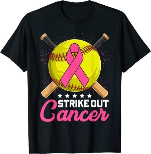 Strike Out Breast Cancer Awareness Day Pink Ribbon Softball Tee Shirt