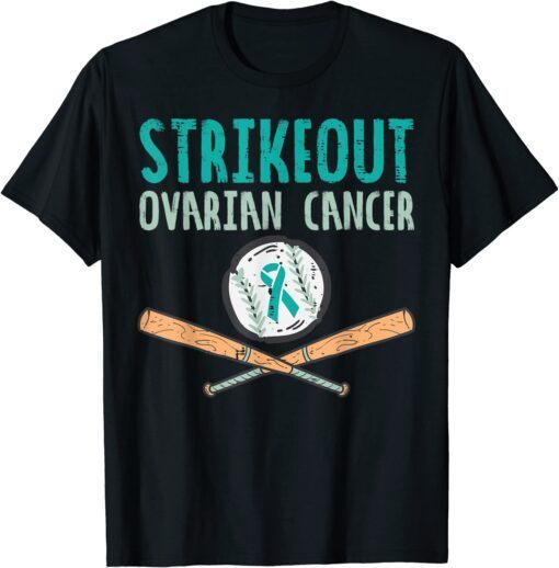 Strikeout Ovarian Cancer Baseball Teal Ribbon Awareness Tee Shirt