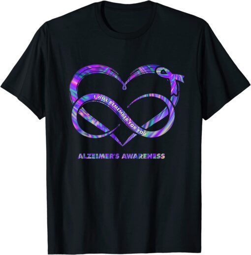 Tie Dye Heart I'll Remeber For You Alzheimer's Awareness Tee Shirt