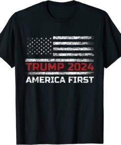 Trump 2024 America First Americafirst Pro Trump USA Flag Tee Shirt