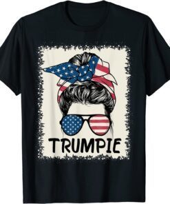 Trumpie Anti Biden Bleached Messy Bun American Flag Trumpie Tee Shirt