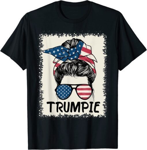 Trumpie Anti Biden Bleached Messy Bun American Flag Trumpie Tee Shirt