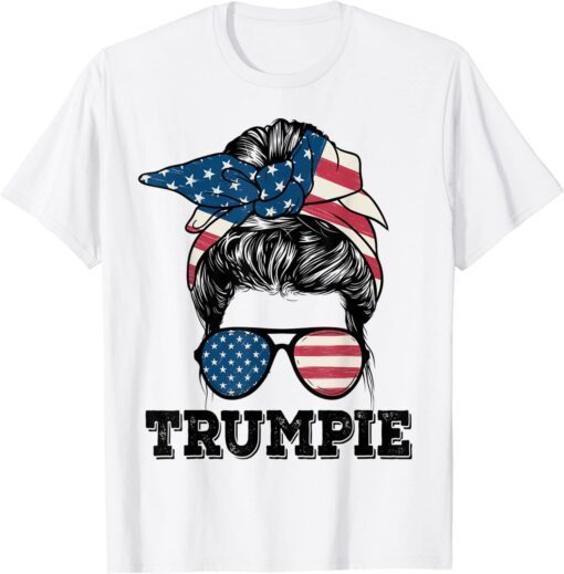 Trumpie Anti Biden Messy Bun US Flag Trumpie Trump 2024 Tee Shirt