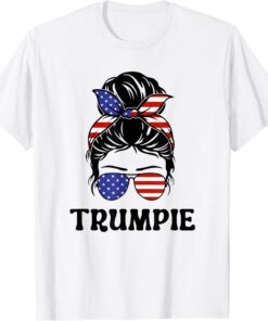 Trumpie - Anti Biden Patriotic US Flag Messy Bun Tee Shirt