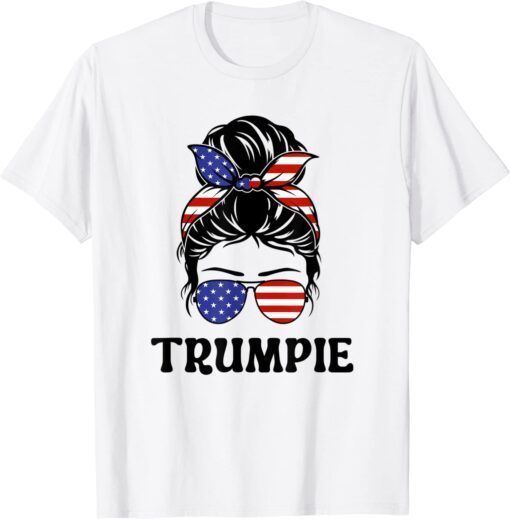 Trumpie - Anti Biden Patriotic US Flag Messy Bun Tee Shirt